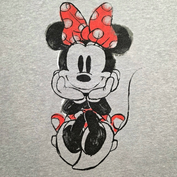 Disney Gray Minnie Mouse Red Bow White Pockadots Short Sleeve T Shirt W Size L - Picture 1 of 4